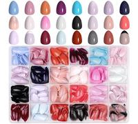 JUSTOTRY 24 Packs (576 PCS) Amande Faux Ongles Kit Court,Paillette Uni Press on Nails avec Patch,Ovale Faux Ongle avec Colle Pour Femme et Ado,Almond Faux Ongles à Coller Nail Art