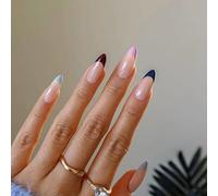 JUSTOTRY 24 Pcs Couleur Stiletto Faux Ongles Court Motif,Multicolore French Press on Nails Courts,Pretty Amande Faux Ongle Moyen avec Colle Pour Femme et Ado,Almond Faux Ongles à Coller Nail Art