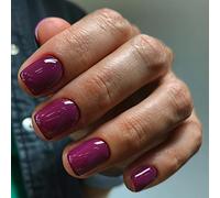 JUSTOTRY 24 Pcs Glossy Rouge Carrés Faux Ongles Court Motif,Uni Press on Nails Courts,Moyen French Faux Ongle avec Colle Pour Femme et Ado,Plum Square Faux Ongles à Coller Nail Art