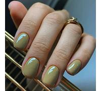 JUSTOTRY 24 Pcs Glossy Vert Carrés Faux Ongles Court Motif,Uni Press on Nails Courts,Moyen French Faux Ongle avec Colle Pour Femme et Ado,Olive Square Faux Ongles à Coller Nail Art