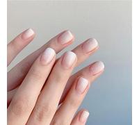 JUSTOTRY 24 Pcs Gradient Blanc Carrés Faux Ongles Court Motif,Glossy Solide Press on Nails Courts,Faux Ongle avec Colle Pour Femme et Ado,Nude Square French Faux Ongles à Coller Nail Art