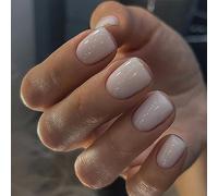 JUSTOTRY 24 Pcs Milky Uni Carrés Faux Ongles Court Motif,Glossy French Press on Nails Courts,Blanc Solide Faux Ongle avec Colle Pour Femme et Ado,Square Faux Ongles à Coller Nail Art Cadeaux