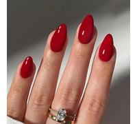 JUSTOTRY 24 Pièces d'Ongles Faux Courts en Almond Solide Rouge Sang, Ongles Press-On Moyens Brillants pour l'Art des Ongles pour les Femmes