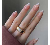 JUSTOTRY 24 Pièces Pearls Amande Faux Ongles Court, Blanc French Press on Nails Courts, Funky Glossy Ovale Faux Ongle Moyen avec Colle Pour Femme et Fille,Almond Faux Ongles à Coller Nail Art