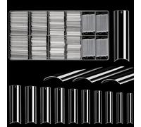 JUSTOTRY 700 Pcs Non C Curve Transparent Capsules Ongles,Extra Long Square Nails Tip Set,XXL Full Cover Capsules Americaine Ongles pour Femmes,Acrylique Faux Ongles Tip pour DIY French Nail Designs