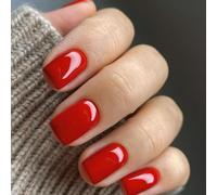 JUSTOTRY Lot de 24 faux ongles à coller - Rouge sang - Courts - Couleur unie - Carrés - Manucure française - Moyen - Pour femme