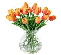JUSTOYOU 10 pcs Real Touch Latex Artificielle Tulipes Fleurs Faux Tulipes Fleurs Bouquets De Mariage pour Mariage Maison Jardin Décoration Orange