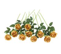 JUSTOYOU 10pcs Roses Bouquet de Fleurs en Soie Artificielle Home Office Arrangements de Mariage (Or)