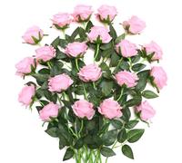 JUSTOYOU 20 roses artificielles en soie, bouquet de roses artificielles réalistes pour la maison, table, bureau, fêtes, mariages, jardin, compositions (roses roses)