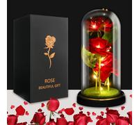 JUSTOYOU Rose artificielle colorée pour femme, mère, épouse, cadeau éternel dans un dôme en verre, arc-en-ciel pour anniversaire, Noël, fête des mères (3 roses rouges)