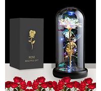 JUSTOYOU Rose artificielle colorée pour femme, mère, épouse, cadeau éternel dans un dôme en verre, rose arc-en-ciel pour anniversaire, Noël, fête des mères (blanc)