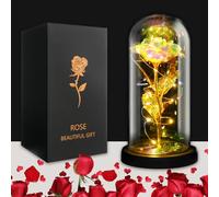JUSTOYOU Rose artificielle colorée pour femme, mère, épouse, cadeau éternel dans un dôme en verre, rose arc-en-ciel pour anniversaire, Noël, fête des mères (doré)