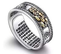JustPe 99 Argent Pixiu Bouddhiste Heart Sutra Anneau pour Hommes Femmes Feng Shui Ouverture de Cycle Réglable Mantra Amulette Protection Richesse Chance Anneau Cadeau