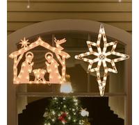 JUSTPRO Sculpture de Noël éclairée de 50 L, y compris : crèche de Noël, 1 étoile de Bethléem, pour décoration de vacances, intérieur et extérieur, mur, porte, fenêtre, Noël