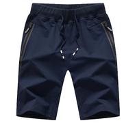 JustSun Short Homme Sport Coton Summer Running Jogging Short avec Poches Zippées Taille élastique Bleu 2XL
