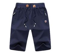JustSun Short Homme Sport Coton Summer Running Jogging Short avec Poches Zippées Taille élastique Bleu 2XL