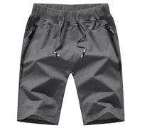 JustSun Short Homme Sport Coton Summer Running Jogging Short avec Poches Zippées Taille élastique Gris 2XL
