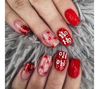 JUSTUNX 24 Pcs Rouge Noël Faux Flocon de Neige Ongles Faux Courts Paillettes Impression sur Ongles pour Femmes et Filles (B)