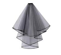 JUSTUNX Voile de Mariée Noir, 2 Tier Gotic Bride Halloween Party Accessoire avec Peigne Cosplay pour Femmes et Filles