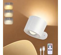 Justup Applique murale LED d'intérieur - Batterie 1800 mAh - Avec télécommande - Magnétique rotative à 360° - Intensité variable - Pour chambre à coucher, salon, chambre d'enfant - Blanc