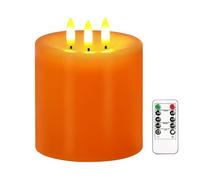 Justup Bougies LED sans flamme - Grandes bougies LED à 3 mèches avec télécommande et minuterie - Cire véritable - Bougies à piles pour l'automne, Halloween, Thanksgiving - Orange