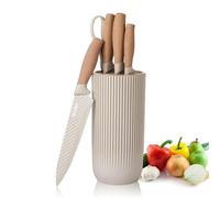 JUSTUP Ensemble de couteaux 6 pièces - Bloc de couteaux de cuisine en acier inoxydable anti-adhésif de couleur kaki - Ensemble de couteaux de chef universel adapté pour la maison, le restaurant et le