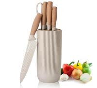 Justup Ensemble de couteaux tranchants 6 pièces pour cuisine, ensemble de couteaux de chef en acier inoxydable antiadhésif et antidérapant avec siège de couteau (Kaki)