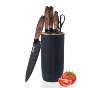 Justup Ensemble de couteaux tranchants de cuisine 6 pièces en acier inoxydable antiadhésif et antidérapant avec siège de couteau (noir)
