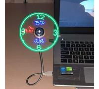 Justup Ventilateur USB, ventilateur LED RVB indiquant l'heure et la température, version RVB Mini USB avec col de cygne flexible, fonction d'affichage/mémoire pour PC, ordinateur portable, bureau