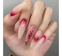 JUSTUSNX 24 Pcs Dark Halloween Vampire Faux Ongles Rouges Lunge Escarpins Faux Ongles Rouge Gouttes de Sang Appuyez sur les ongles pour femmes et filles (E)