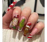 JUSTUSNX 24 PCS Noël faux ongles chapeau de Noël faux ongles femmes et les filles en appuyant court sur les ongles (A)