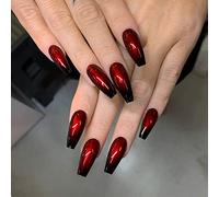 JUSTUSNX 24 PCS noir Halloween Nails rouge rectangulaire faux ongles pour les femmes et les filles