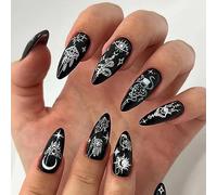 JUSTUSNX 24pcs Almond Flower faux ongles serpent faux ongles Halloween presse sur les ongles pour les femmes et les filles (B)