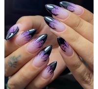JUSTUSNX 24pcs Almond Halloween faux ongles dégradé noir faux ongles presse sur les ongles pour les femmes et les filles (A)