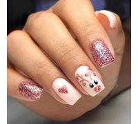 JUSTUSNX 24pcs Christmas Fake Nails Square Sequin faux ongles flocon de neige presse sur les ongles pour les femmes et les filles (A)