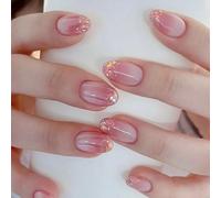 JUSTUSNX 24pcs faux ongles d'amande nu faux ongles rose impression gradient sur les ongles pour femmes et filles