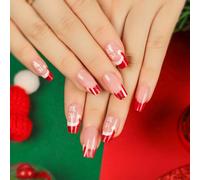 JUSTUSNX 24pcs Faux Ongles de Noël Rouges Stripe Carré Court à Presser Pour Femmes et Filles