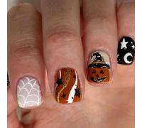 JUSTUSNX 24pcs Ghost Pumpkin Arachne Halloween Nails Skull faux ongles presser les ongles pour les femmes et les filles (C, Une taille)