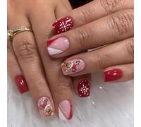 JUSTUSNX 24pcs rouge Noël faux ongles courts faux ongles père Noël, chapeau de Noël, presse sur les ongles pour les femmes et les filles (B)