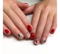 JUSTUSNX 24pcs rouge Noël faux ongles courts faux ongles père Noël, chapeau de Noël, presse sur les ongles pour les femmes et les filles (C)