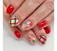 JUSTUSNX 24pcs rouge Noël faux ongles flocon de neige faux ongles femmes et filles court presse ongles (B)