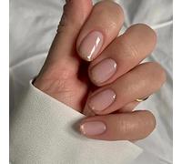 JUSTUSNX 24pcs Short French Fake Nails Nude False Nails bord d’or contraste noir et blanc presse sur les ongles pour femmes et filles (A)