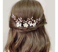 JUSTUSNX 3pcs or/argent mariée coiffure de mariage perle épingles à cheveux accessoires Bridal Crystal Flower pièces de cheveux pour femmes et filles (A)