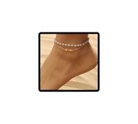 JUSTUSNX Bracelet de cheville réglable en perles avec nœud doré pour la plage et l'été - Pour femmes et filles