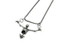 JUSTUSNX Collier avec pendentif en forme de croix, squelette et chaîne pour Halloween, accessoires de costume gothique, bijoux pour femmes et hommes, taille unique, Acier allié