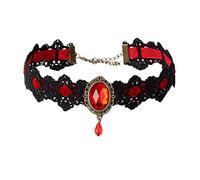 JUSTUSNX Collier en dentelle noire avec pendentif en cristal, collier vintage en velours, collier gothique à fleurs creuses, bijoux d'Halloween pour femmes et filles (E)