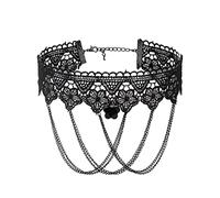 JUSTUSNX Collier ras du cou en dentelle noire avec pendentif en cristal - Collier gothique à fleurs creuses - Accessoires d'Halloween pour femmes et filles (D)