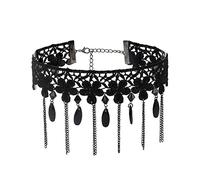 JUSTUSNX Collier ras du cou en dentelle noire avec pendentif en cristal - Collier gothique à fleurs creuses - Accessoires d'Halloween pour femmes et filles (B)