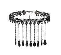 JUSTUSNX Collier ras du cou en dentelle noire avec pendentif en cristal - Style gothique creux - Accessoires d'Halloween pour femmes et filles (C)