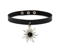 JUSTUSNX Collier ras du cou gothique en cuir noir avec pendentif géométrique pour femmes et filles (A)